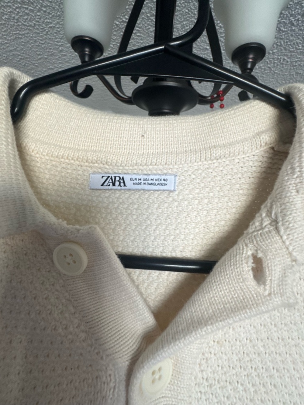 Zara Cream Polo Shirt with Blue and Pink Trim - Picture 2 of 4